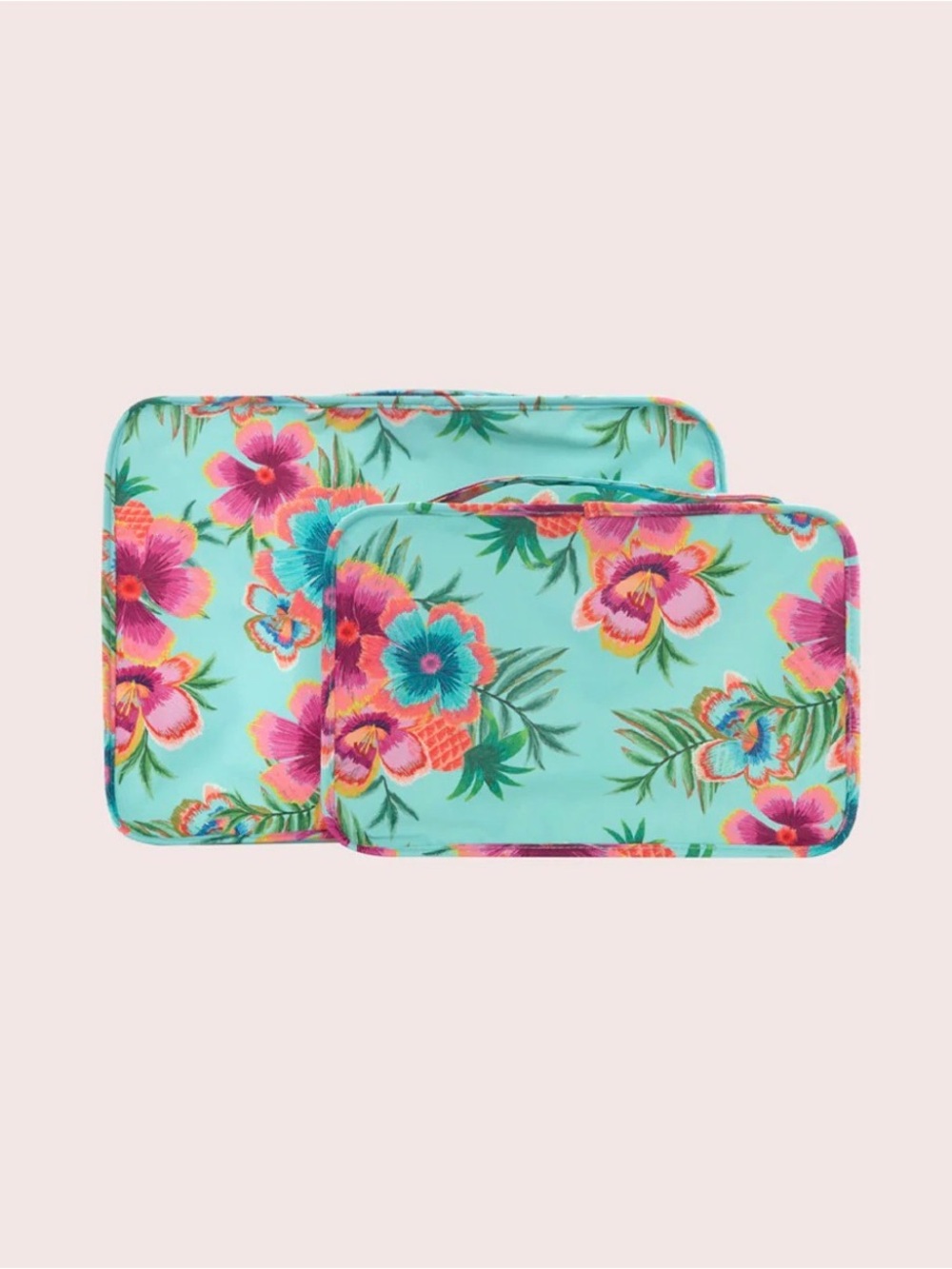 PQ Swim Aqua Floral Travel Packing Cubes with Pink and Coral Flowers